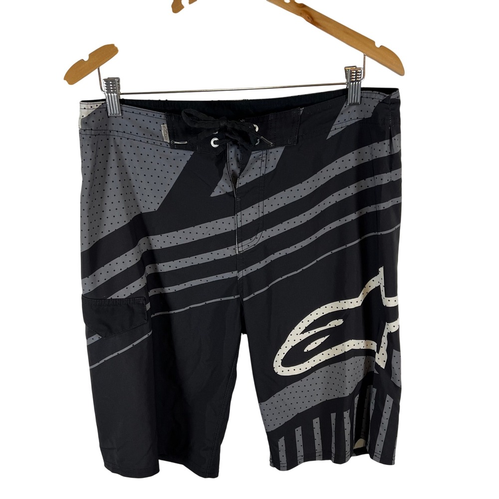 Alpinestars Mens Board Shorts Black Grey Graphic Logo Swim Trunks Size 32